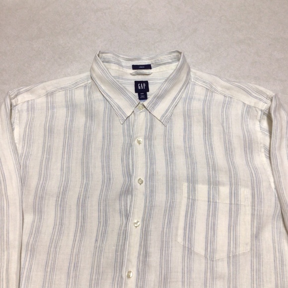 Gap Stripe Long Sleeve Linen Button Down Collard Shirt, Size XXL. - Picture 7 of 9